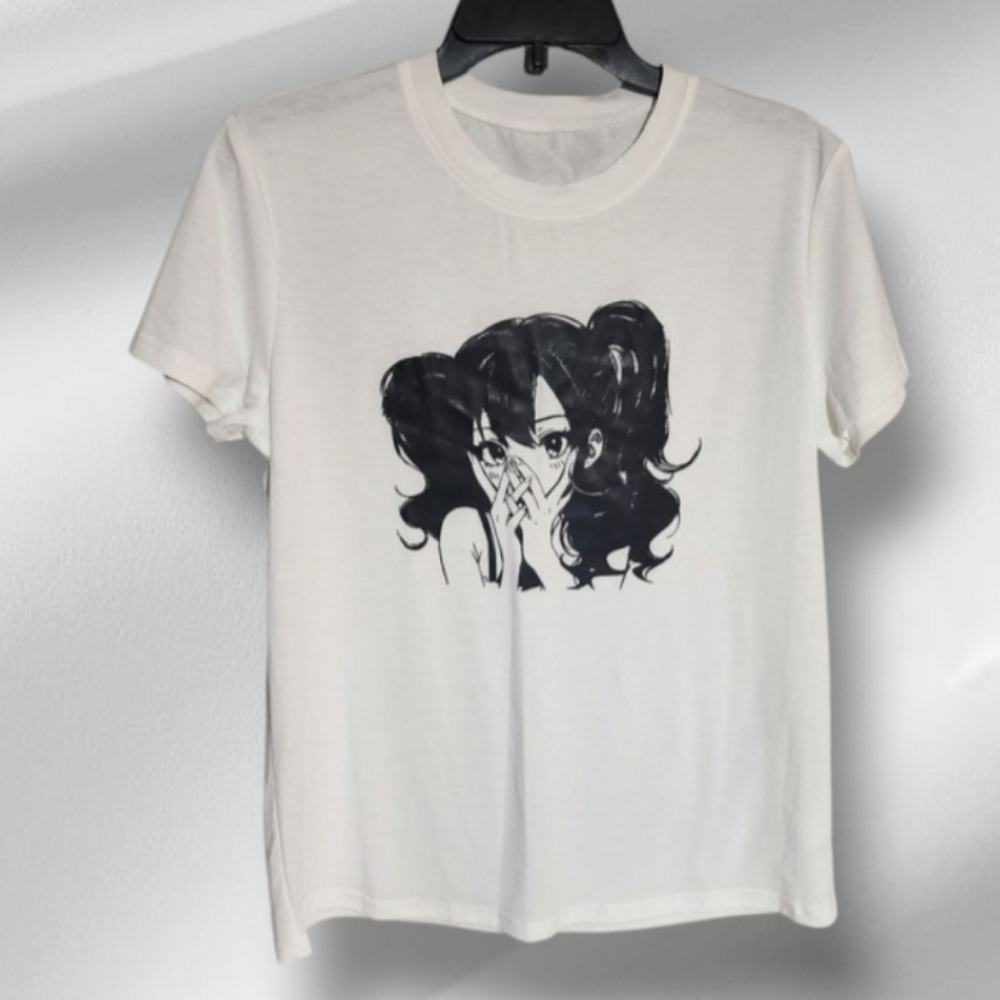 White Graphic T-Shirt with Anime Design